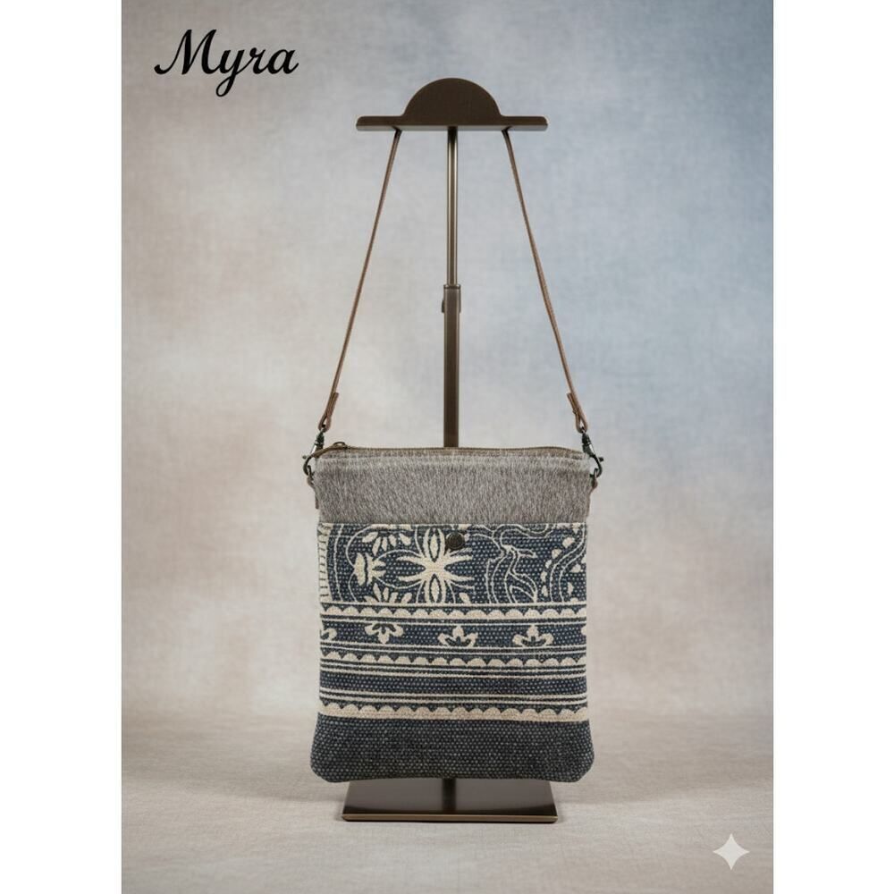 Myra Women’s Triple Pocket Adjustable Shoulder Strap Canvas Fur Bag Purse
